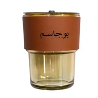 زجاج اصفر مع مسكة بني