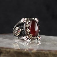 خاتم فاخر فضة إسترلينية خالصة - مرصع بحجر عقيق راق...