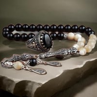 طقم مميز بسبحة وخاتم من الفضة الخالصة وأحجار العقي...