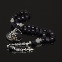 طقم فاخر بخاتم و سبحة من الفضة الخالصة وأحجار النج...