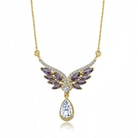 قلادة فضة ملائكية مطلية بالذهب ومرصعة بأحجار ملونة...