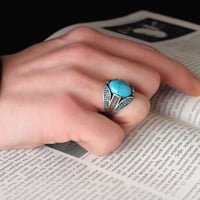 خاتم بصياغة راقية من الفضة الخالصة - مرصع بحجر فير...