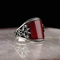 خاتم مصاغ من الفضة الإسترلينية عيار 925 بحجر عقيق...