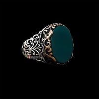 خاتم مرصع بحجر عقيق أخضر مصاغ من الفضة الخالصة عيا...