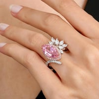 خاتم فضة بصياغة عصرية جذابة مرصع بحجر زركون وردي أ...