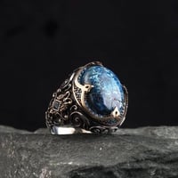 خاتم فاخر بحجر ازوريت طبيعي مصاغ من الفضة الخالصة...