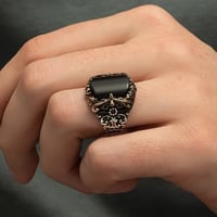 خاتم رجالي فخم فضة خالصة مرصع بحجر عقيق أسود راقي