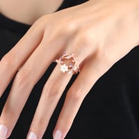 خاتم فضة مطلية ذهب ومصاغة بتصميم زهرة أنيقة - بفصو...