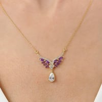 قلادة فضة ملائكية مطلية بالذهب ومرصعة بأحجار ملونة...