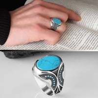 خاتم مرصع بحجر فيروز أنيق ومصاغ من الفضة الإسترلين...