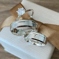 طقم راقي دبلتين مع خاتم بحجر الزركون - فضة خالصة ع...