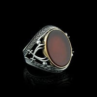 خاتم راقي من الفضة الخالصة عيار 925 بحجر عقيق أحمر...