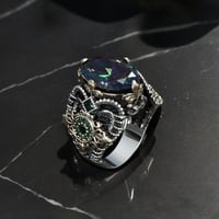 خاتم بصياغة يدوية فخمة من الفضة الخالصة بحجر الكسن...