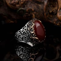 خاتم بحجر عقيق راقي من الفضة الإسترلينية الخالصة م...