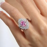 خاتم فخم فضة مرصعة بحجر زركون وردي أنيق محاط بفصوص...