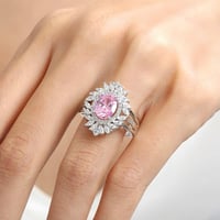 خاتم فخم فضة مرصعة بحجر زركون وردي أنيق محاط بفصوص...
