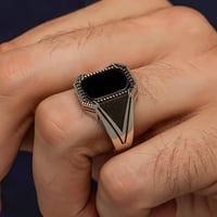 خاتم عصري مرصع بحجر أونكس أنيق من الفضة المصاغة بل...