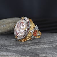 خاتم فاخر مرصع بحجر دانتيل طبيعي - فضة خالصة عيار...