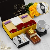 طقم نسائي فخم بتنسيق ورود وتغليف مميز يتكون من ساع...