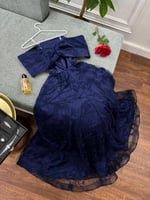 فستان سهرة طويل كحلي خامه تل مطرز كمبيوتر مع فصوص