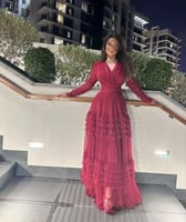 فستان احمر سهرة خامه تل نافش كسرات