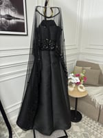 فستان سهره لونين اسود وكحلي خامة ميكادو على شال تل