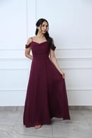 فستان ناعم شيفون انسيابي بلون عنابي