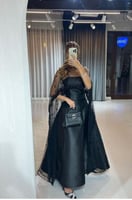 فستان سهره لونين اسود وكحلي خامة ميكادو على شال تل