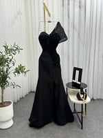 فستان سهرة طويل بقصة كتف واحد مطرز يدوي – لون أسود...