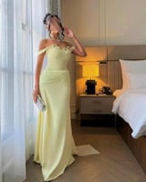 فستان سهرة طويل بلون ليموني بخامة باربي وأورجنزا