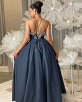 فستان سهرة طويل كحلي خامه ميكادو