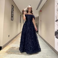 فستان سهرة كحلي تل مشجر مبطن ميكادو