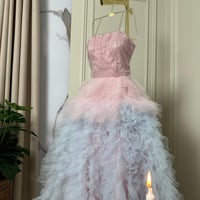 فستان سهره تل كلوش بقصات كرمشه مبطن تفته لحمي صدري...