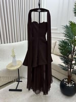 فستان العيد بني أنيق من طبقتين