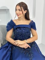 فستان سهره كحلي ميكادو تطريز كلفه خرز يدوي في الصد...