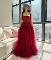 فستان سهرة فخم طويل لون عودي خامة شيفون مطرز