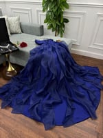 فستان سهرة ازرق طويل خامه ميكادوصدر صافي