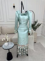 فستان سهرة طويل ميكادو سادة على اكمام طويلة تطريز...