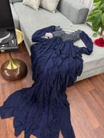 فستان سهرة طويل كحلي خرز شغل يد