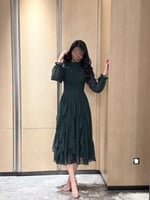 فستان سهرة شيفون زيتي - إطلالة كلاسيكية بطبقات الك...