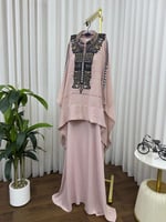 جلابية بشت كتان بتطريز هندسي فاخر