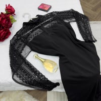 فستان سهرة اسود طويل خامة لكرى صدر وكم شيفون ناعم