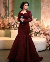 فستان سهرة دانتيل عودي أنيق