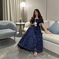 فستان سهرة كحلي تل مشجر مبطن ميكادو