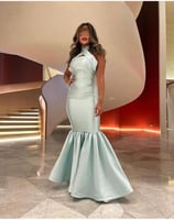 فستان سهرة ناعم سماوي قصة السمكة خامه ميكادو راقبه...