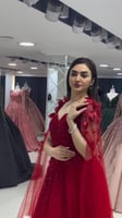 فستان سهره فخم احمر طويل خامه تفته سيلا على تل مطر...