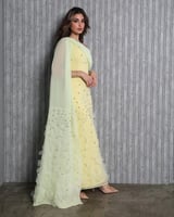 فستان سهرة لحمي + ليموني + زيتوني شيفون ناعم تطريز...