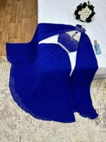 فستان سهرة 3الوان صدر تطريز على كم شيفون طويل