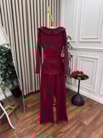 طقم العيد بلوزة وتنورة أو بنطلون بلون خمري