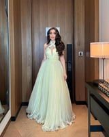 فستان سهره ليموني جازار لمعه كسرات على رقبه X